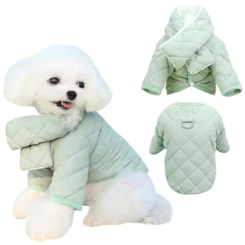Warm Dog Coat with Scarf – Plaid Winter Pet Jacket for Small Dogs & Cats (Green Large) Glory