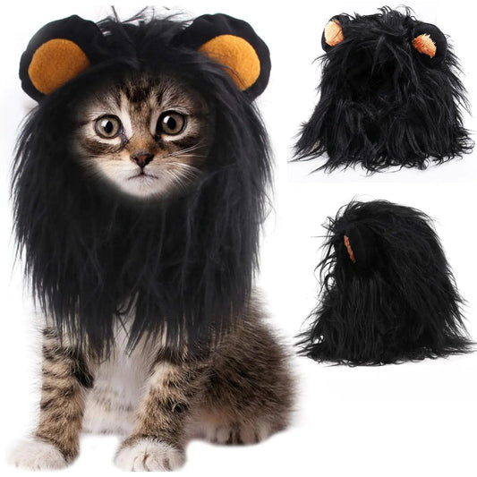 Cat Dog Halloween Costumes Black Lion Mane Wig Realistic & Funny Dog Costume Cute Pet Hat for Small Dogs Cats Puppy Kitten Cosplay Party Fancy Lion Hair Outfit Christmas Apparel (Black Small) Glory