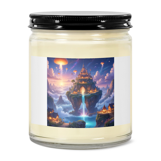 Disney Style Fantasy Soy Candle 9oz – Enchanted Floating Island Artwork Scented Candle