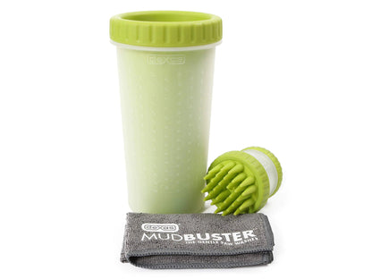 Dexas MudBuster Portable Pet Cleaning Kit with Dog Paw Washer Pet Bathing Brush Microfiber Towel Large Green Glory