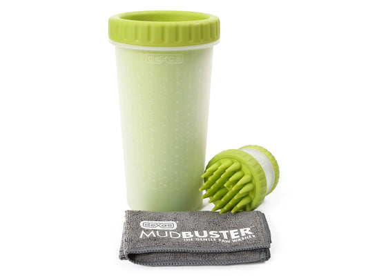 Dexas MudBuster Portable Pet Cleaning Kit with Dog Paw Washer Pet Bathing Brush Microfiber Towel Large Green Glory