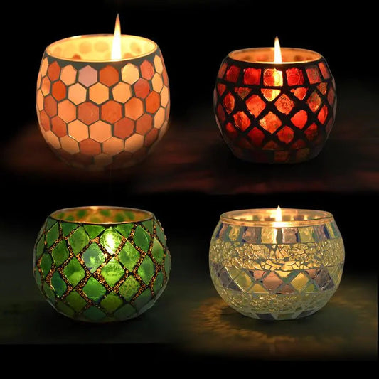 Glass Mosaic Votive Candle Holder – Tealight Jar for Wedding & Party Decor Glory